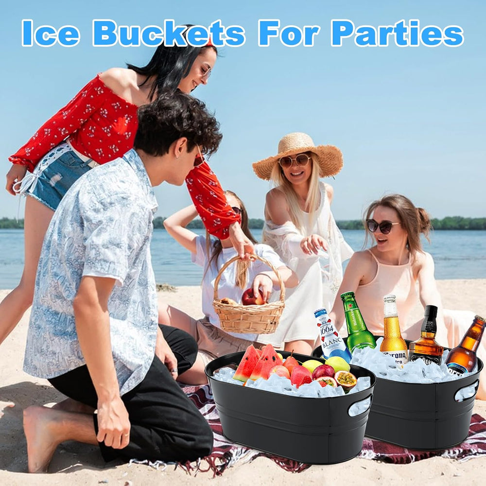 4Pcs 3 Gallon Black Galvanized Bucket Ice Bucket Large Metal Drink Buckets fo...