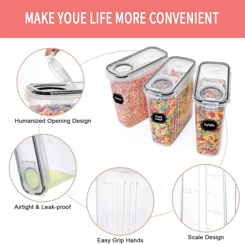 PRAKI Large Dry Food Storage Containers with Lids, 6PCS Airtight Cereal Conta...