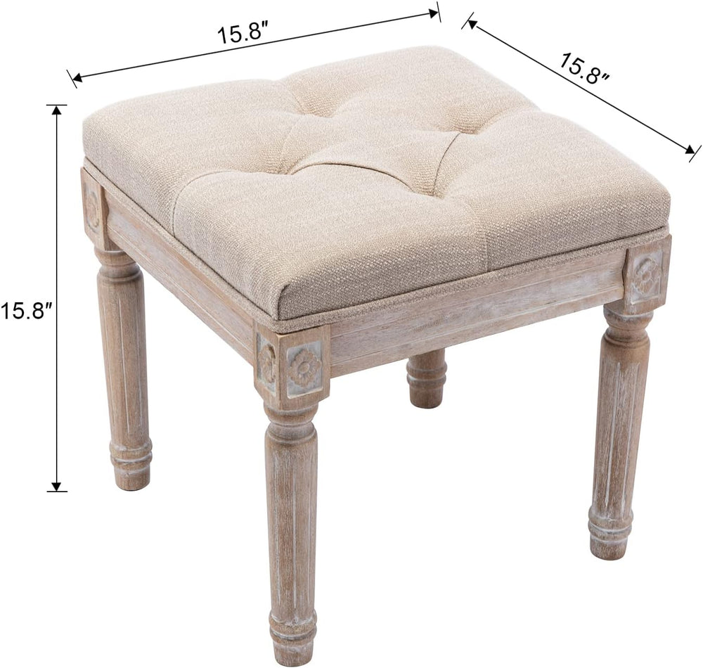 chairus Square Foot Stool with Button Tufted Seat, Small Fabric Upholstered S...