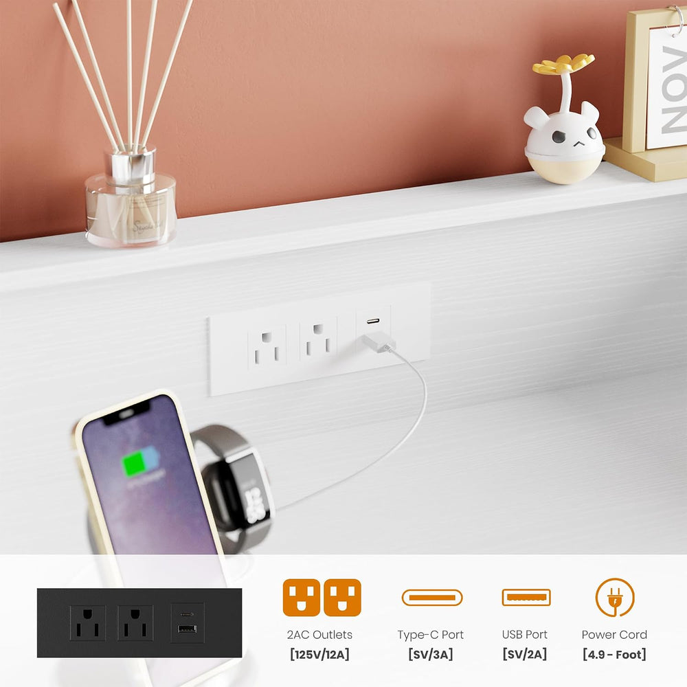 Garvee 7 Drawer Dresser with LED Light and Charging Station, White