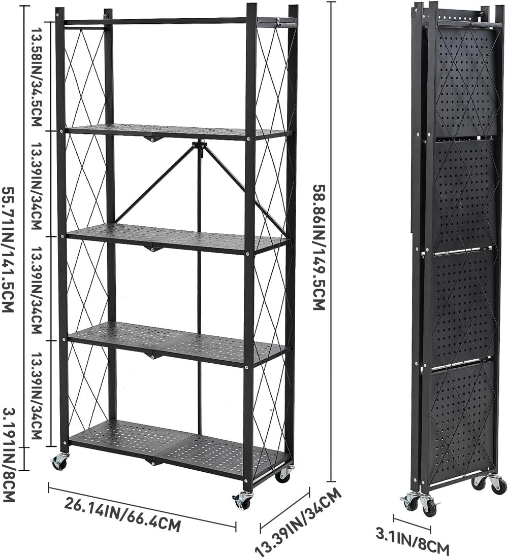 BRIAN & DANY 5-Tier Foldable Storage Shelves with Wheels, Folding Metal R...