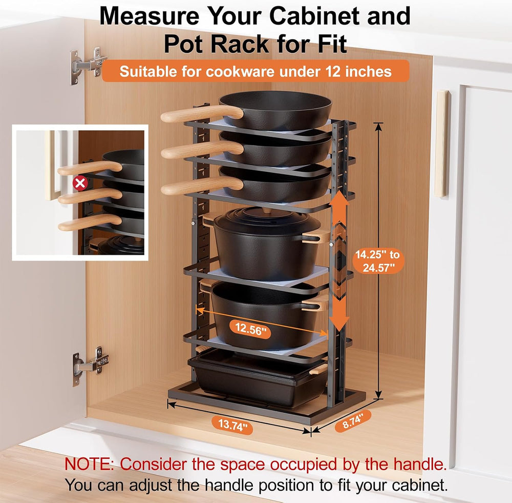 LAMU Pots and Pans Organizer for under Cabinet, 6-Tier Heavy Duty Pan Pot Org...