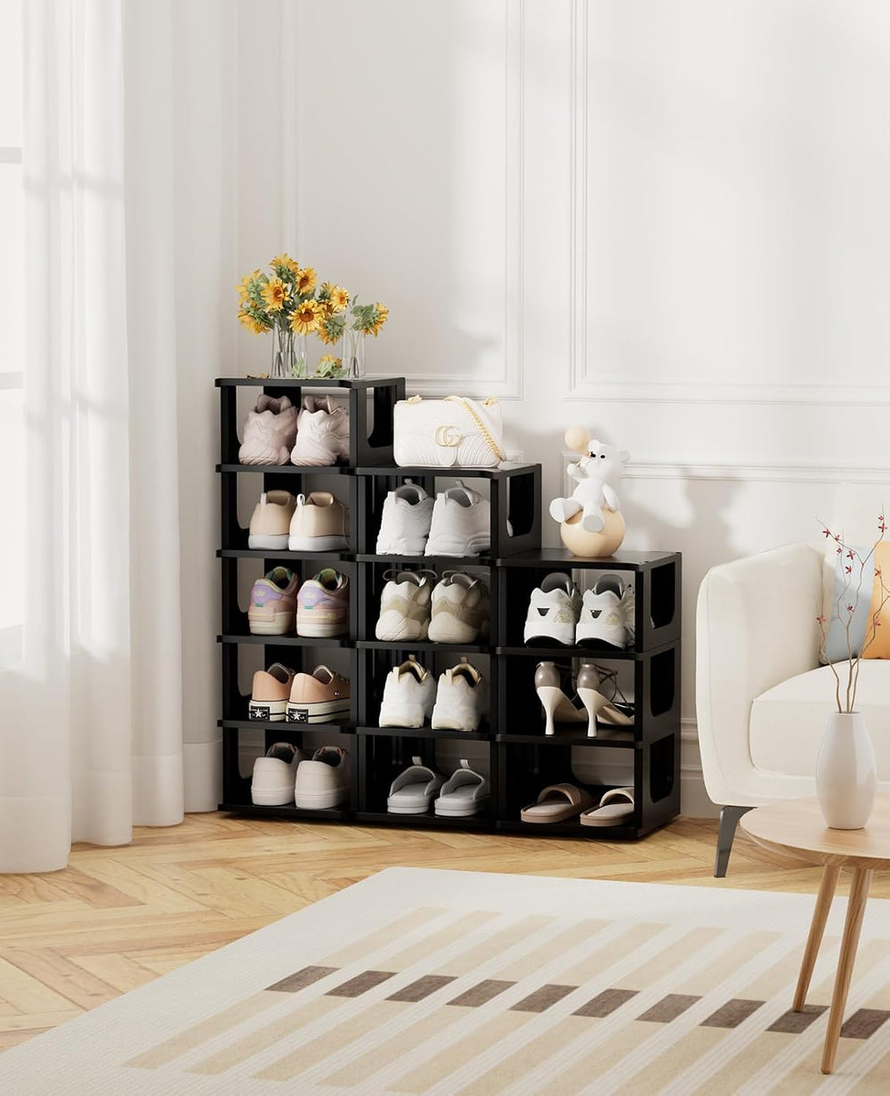 Stackable Small Shoe Rack for Closet 10 Tier - Remove Shelf for Boots