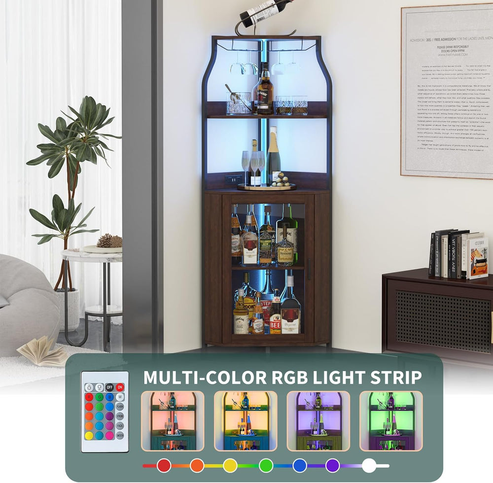 Garvee Corner Wine Bar Cabinet,5-Tier Farmhouse Corner Liquor Storage Cabinet...