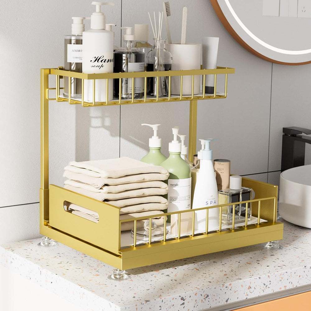 Saydear 2-Pack L-Shaped Under Sink Organizer, 2-Tier Pull-out Cabinet Rack