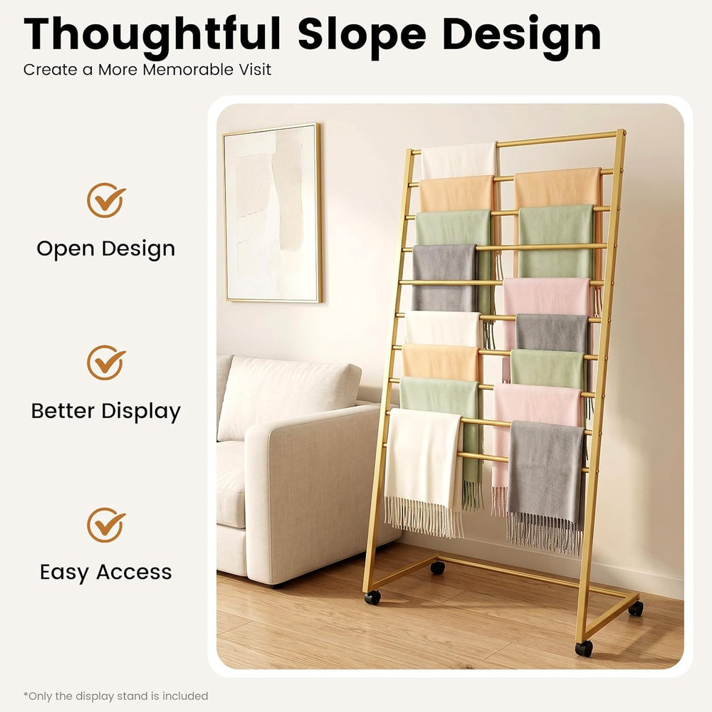Scarf Organizer Stand, 10-Tier Freestanding Scarf Display Rack with Wheels, M...