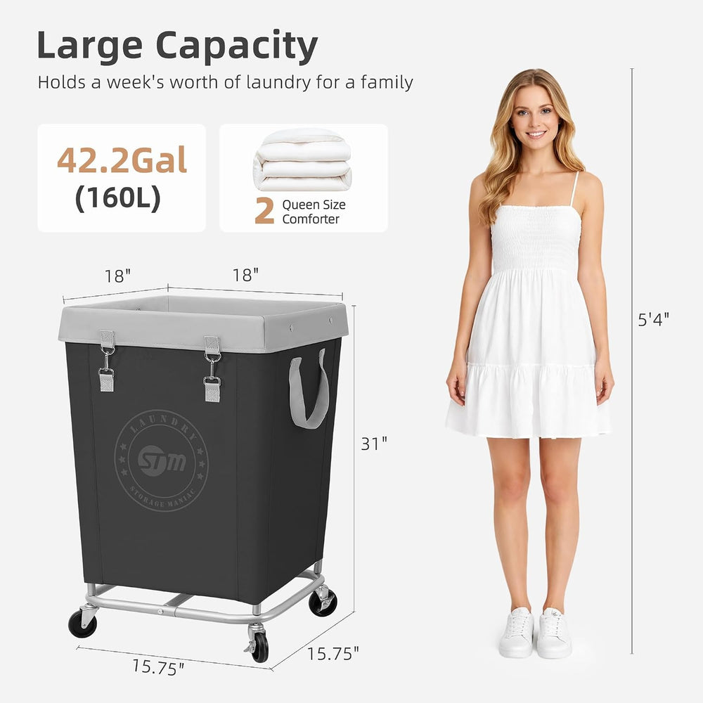 STORAGE MANIAC Commercial Laundry Hamper with Heavy Duty Steel Frame, 160 L I...
