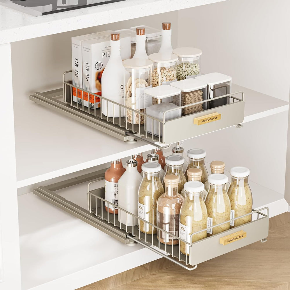 Under Sink Organizer and Storage, 2 Pack Pull Out Cabinet Organizer, Metal Sl...