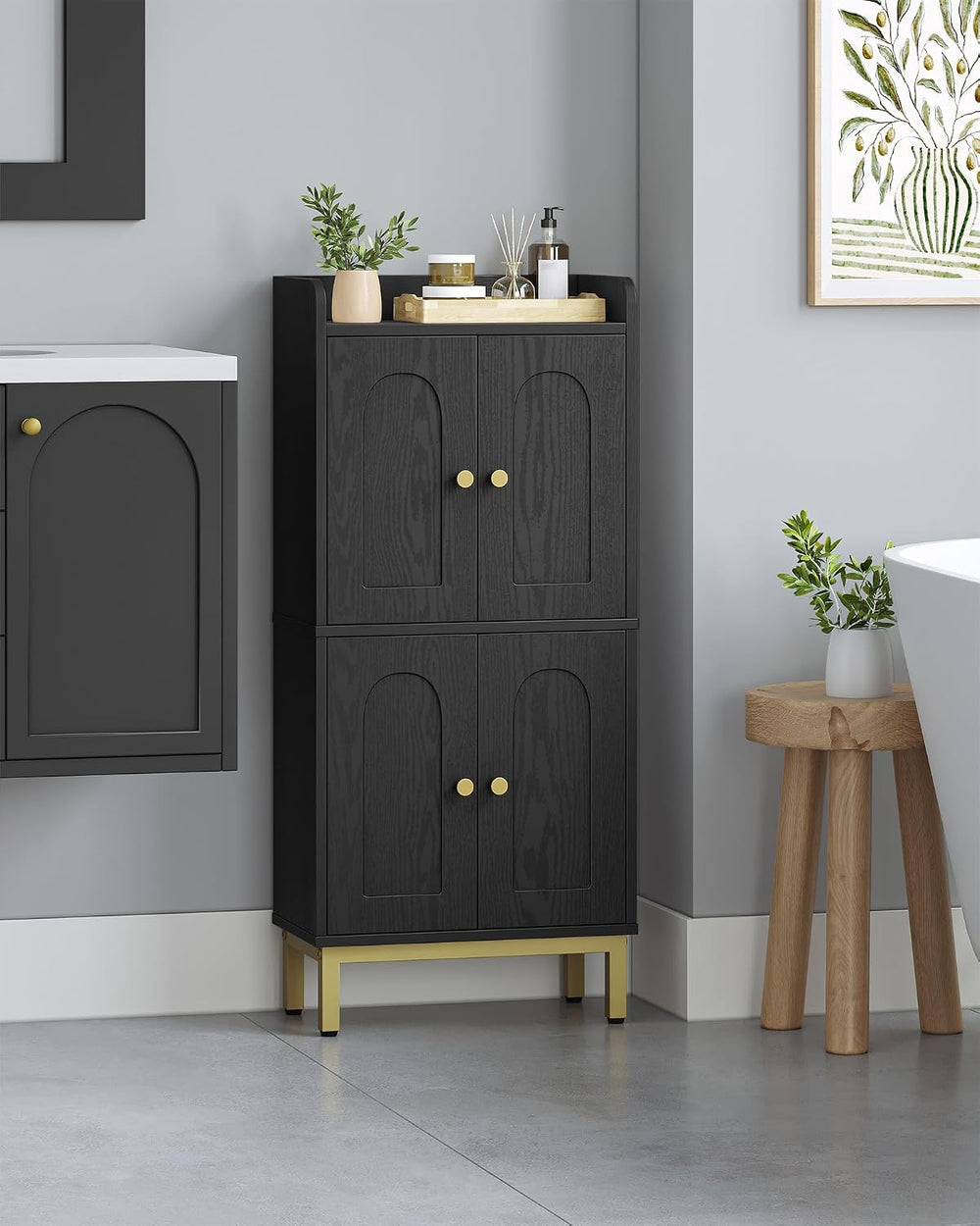 Hzuaneri Bathroom Storage Cabinet, Small Floor Cabinet with 4 Door