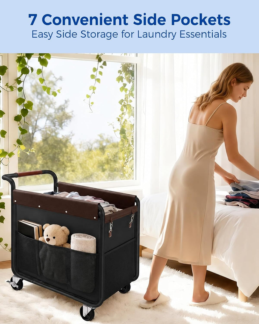 Kayfia 180L Rolling Laundry Hamper, Laundry Basket with Wheels, Black