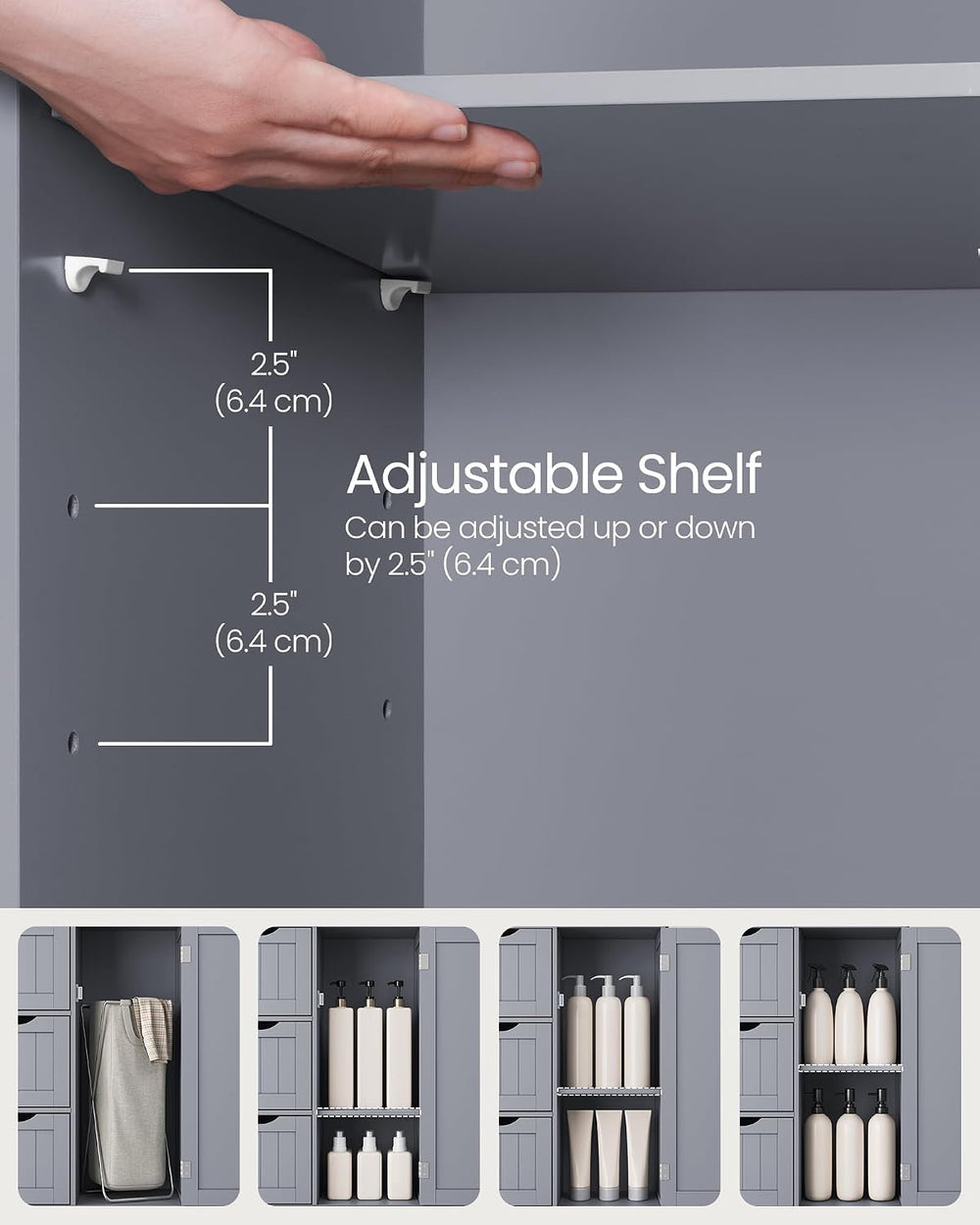 VASAGLE Bathroom Floor Storage Cabinet, 3 Drawers, Dove Gray