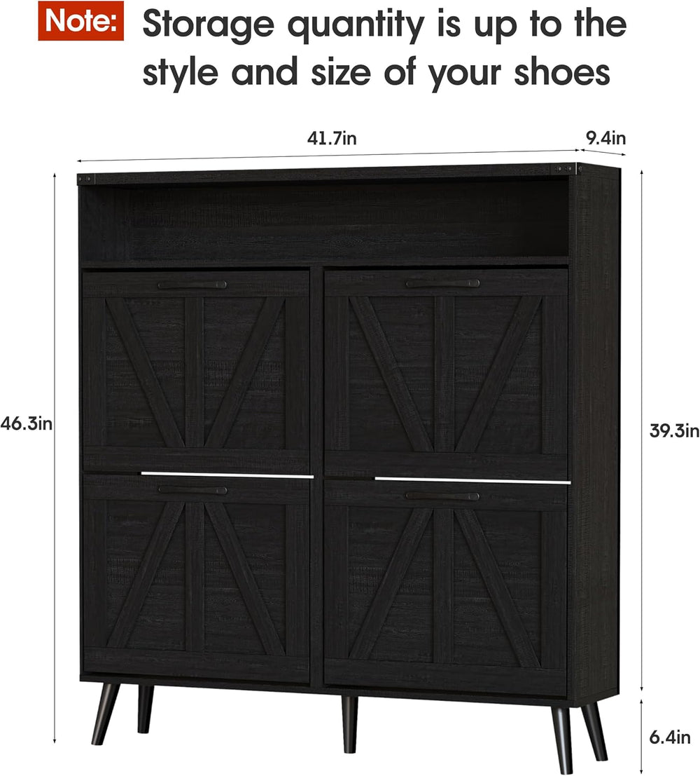 Halitaa Shoe Cabinet with 4 Flip Drawers,Farmhouse Shoe Storage Cabinet for E...