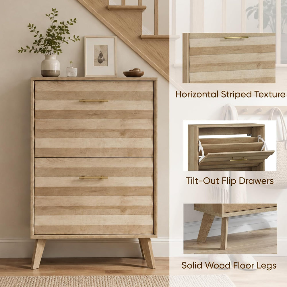 Semiocthome 23.6" Slim Shoe Storage Cabinet with 2 Flip Drawers, Oak