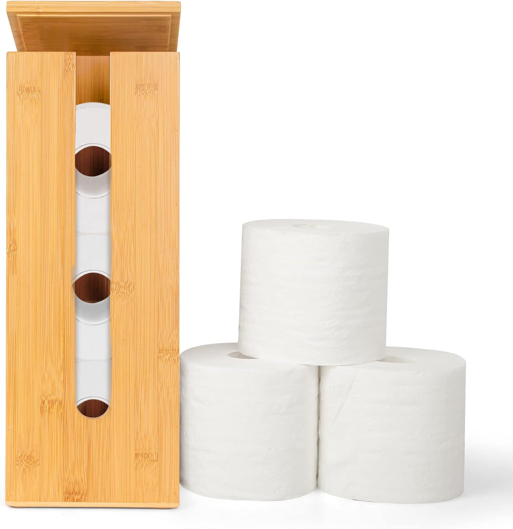 GOBAM Bamboo Toilet Paper Storage - Fits 3 Mega Toilet Paper, Bathroom Organi...