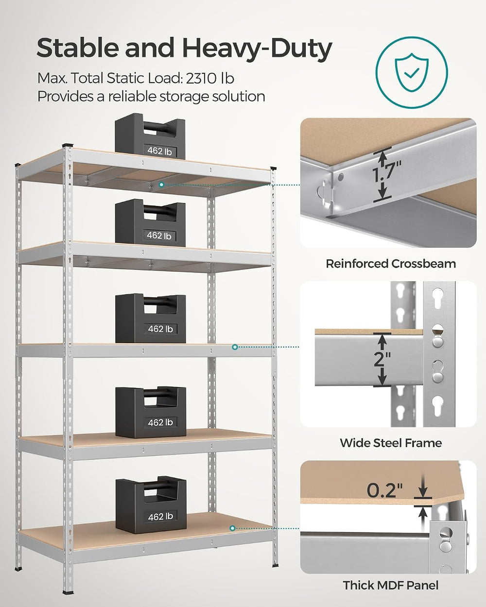 SONGMICS 5-Tier Storage Shelves, Load 2310 lb, Garage Storage, Boltless Assem...