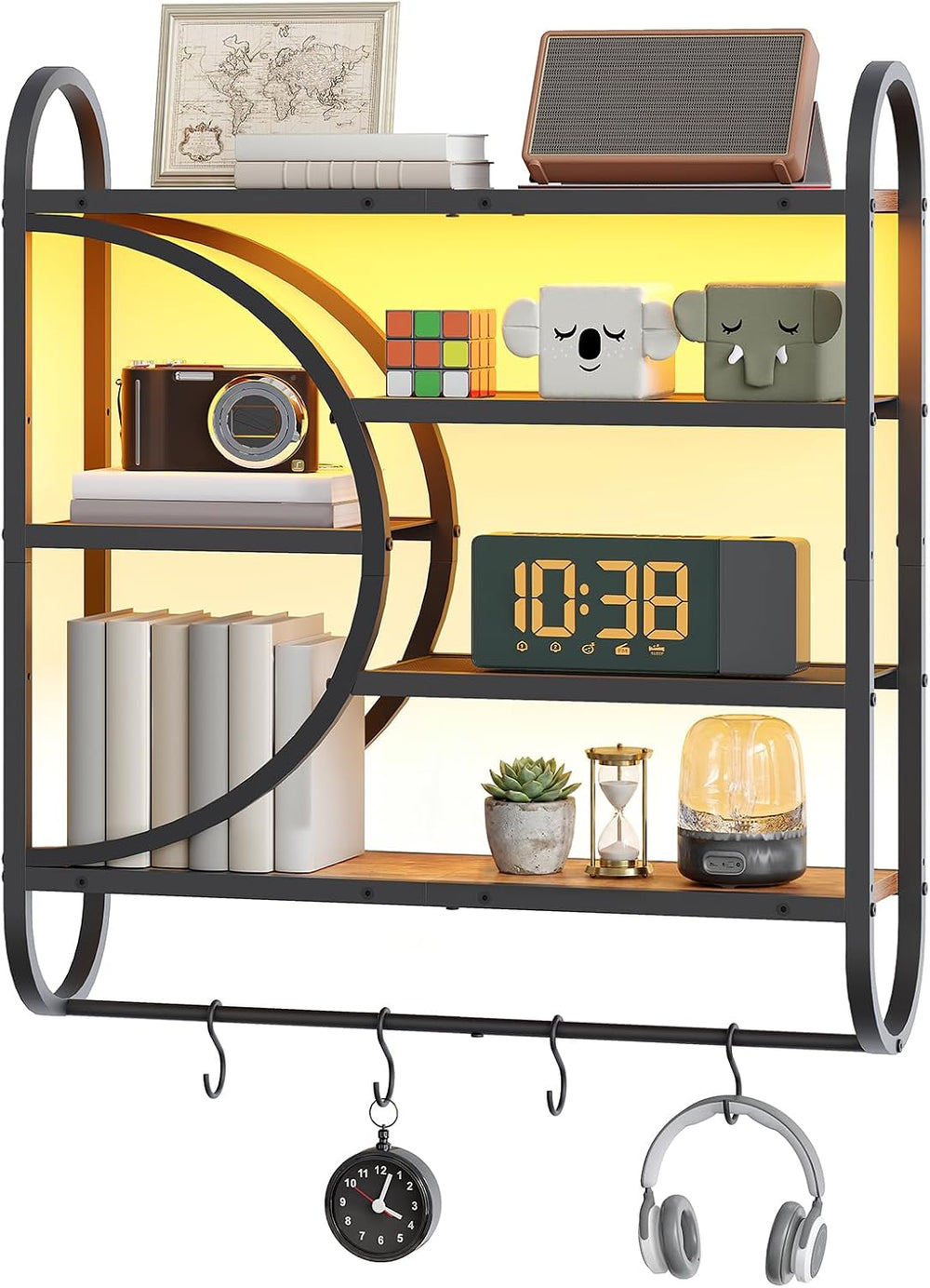 HOOBRO Gaming Floating Shelves for Wall, 28.9" LED Wall Shelf, Display Rack