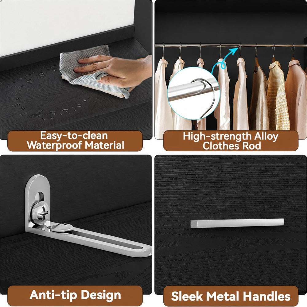 Wooden Closet System With LED Light 11FT Closet Organizer with 3 Wooden Drawe...