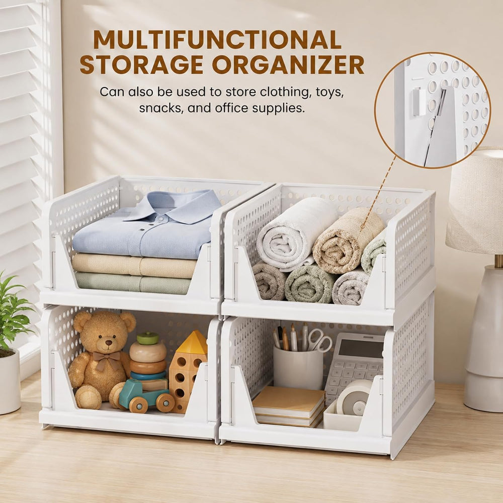5 Pack Stackable Closet Organizer Basket- Closet Organizers and Storage