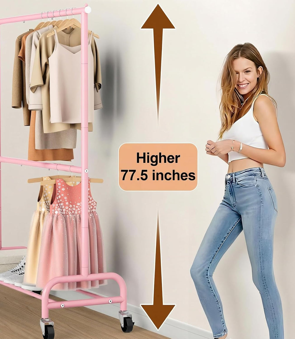 MISSLO Heavy Duty Clothing Racks for Hanging Clothes Rack Double Rod Garment ...