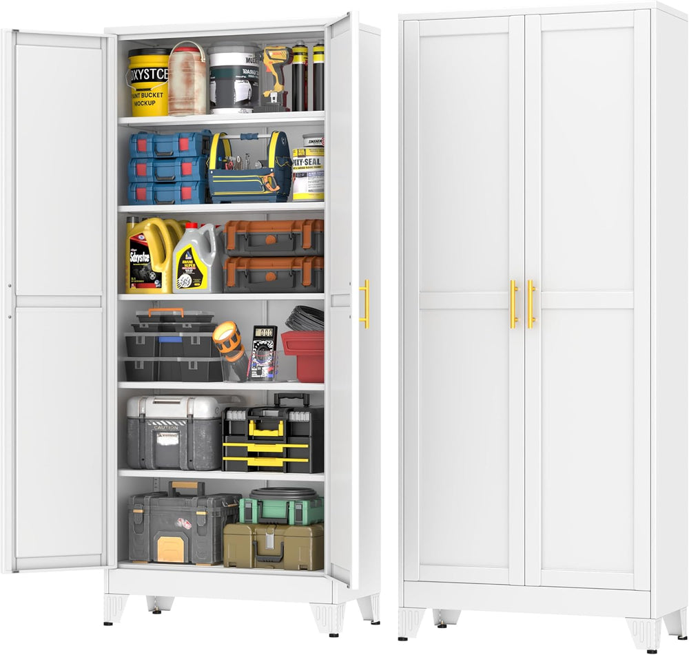 pozdeg 75" White Heavy Duty Metal Garage Storage Cabinet