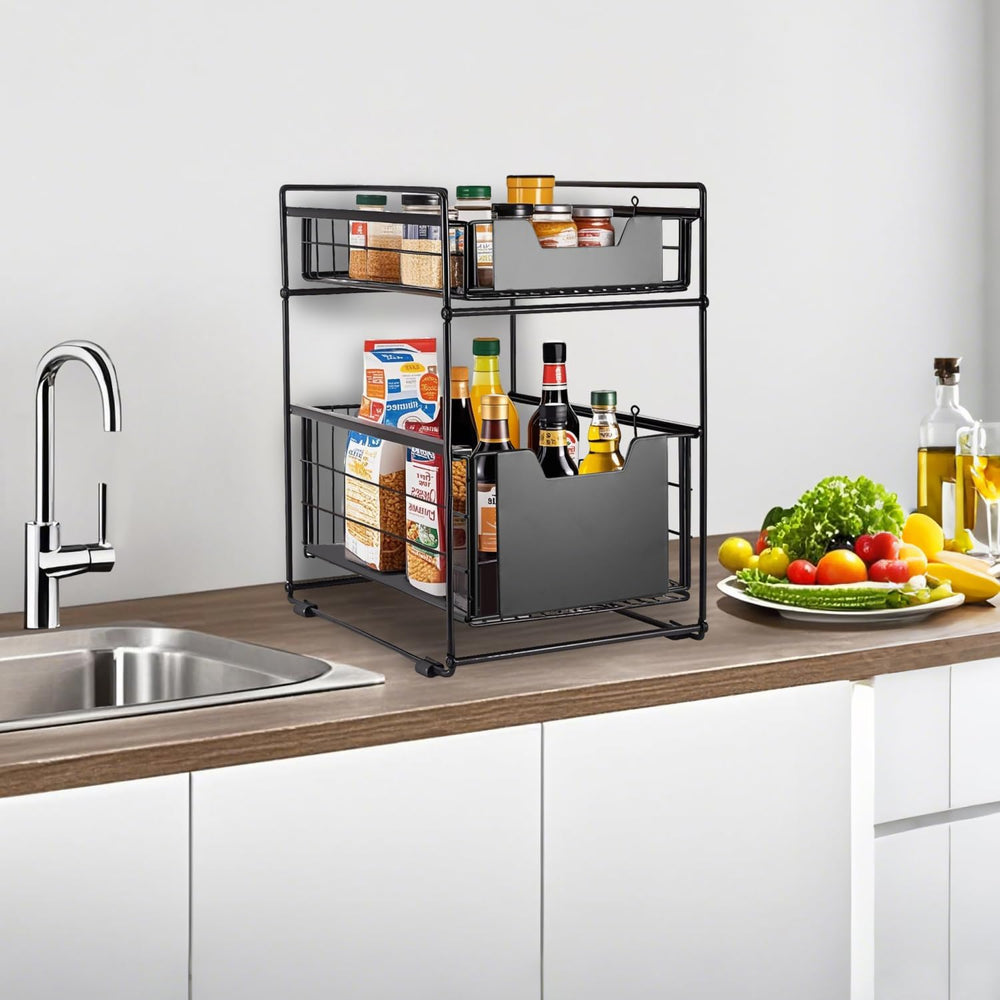 2 Tier Under Sink Organizer,Slide Out Kitchen Cabinet Organizer,Pull Out Pant...