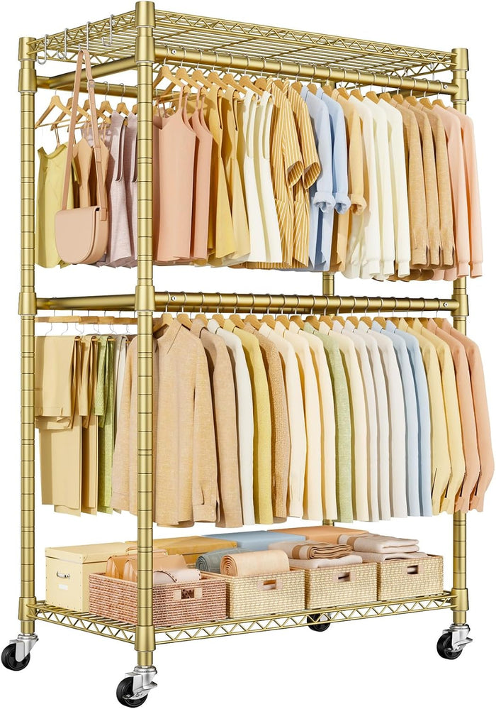 ULIFHOME Rolling Clothes Rack, Clothing Racks for Hanging Clothes, Gold
