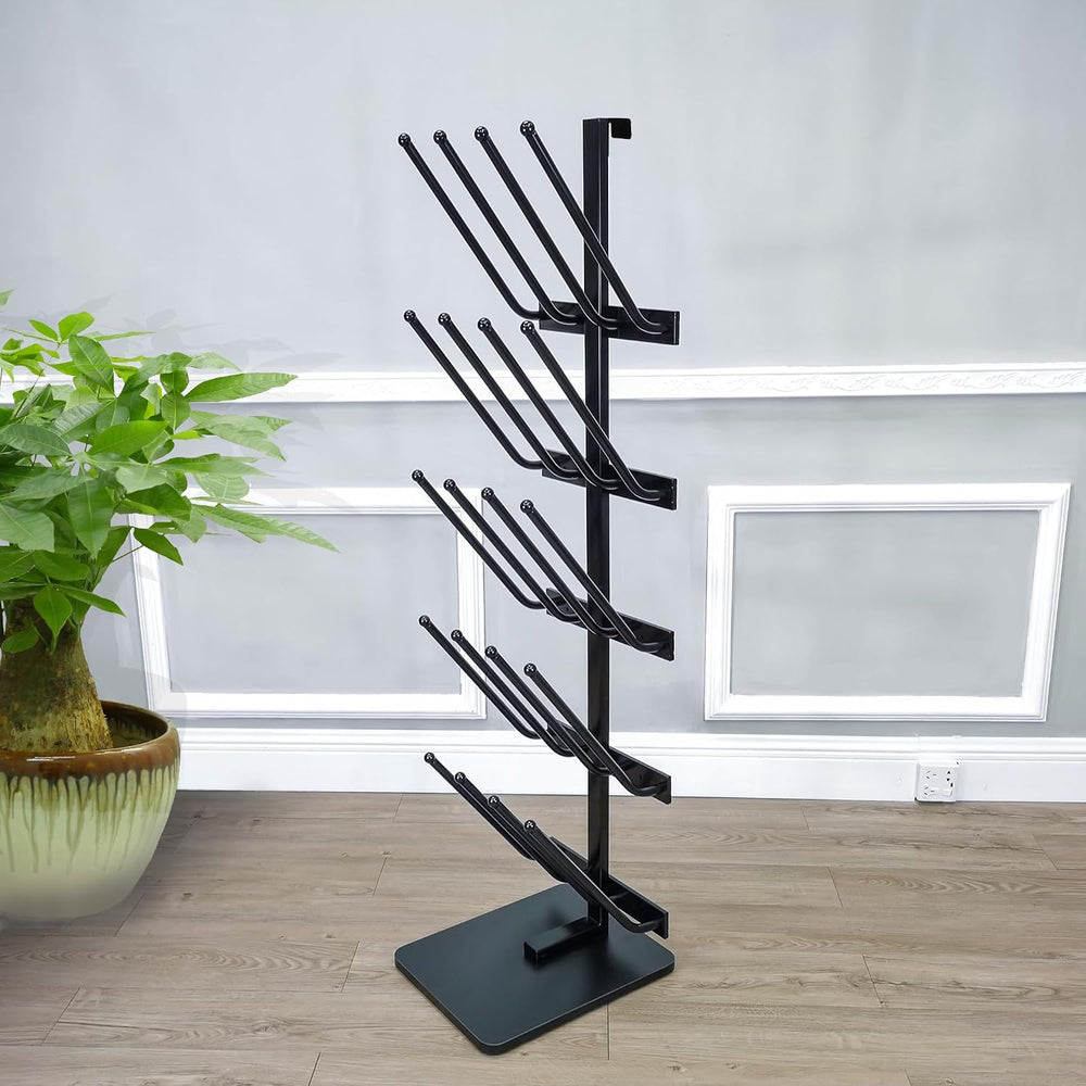 12.8X16X55.7" 10 Pairs Boots Shoes Rack 5 Tiers Boots Organizer Black, F...