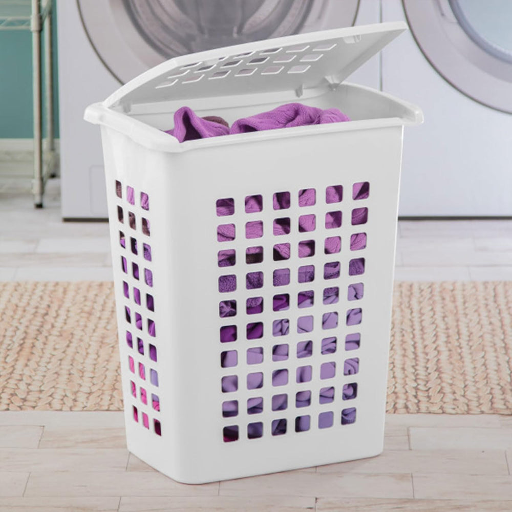 Sterilite Rectangular LiftTop Laundry Hamper with Lid, Handles to Easily Carr...