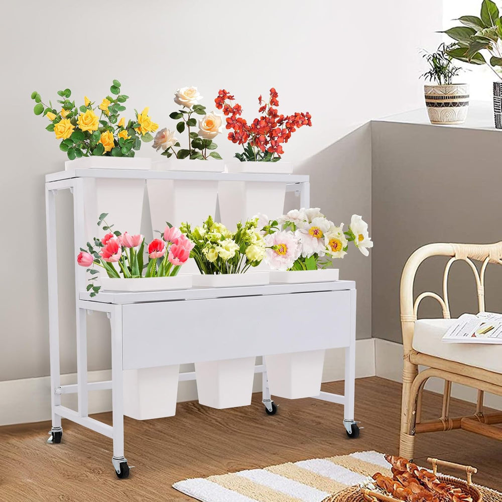 2-Layers Flower Display Stand Metal Flower Display Stand With 6 Pcs Buckets R...