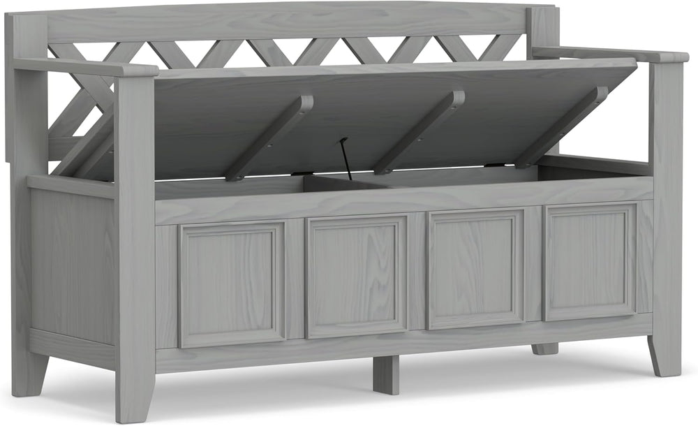 SIMPLIHOME Amherst 48" Wide Solid Wood Storage Bench in Fog Grey