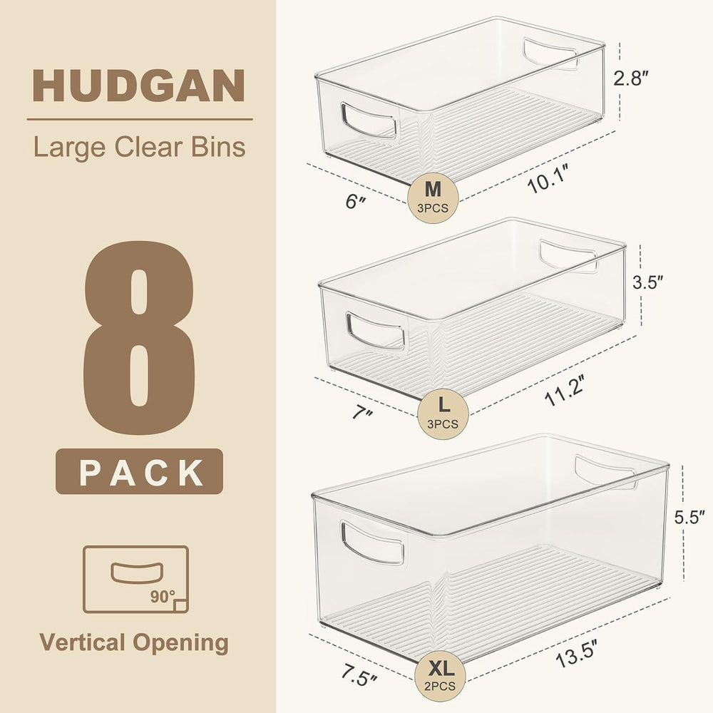 8 Pack Freezer Organizer Bins,Stackable,Clear Bins for Fridge,Pantry