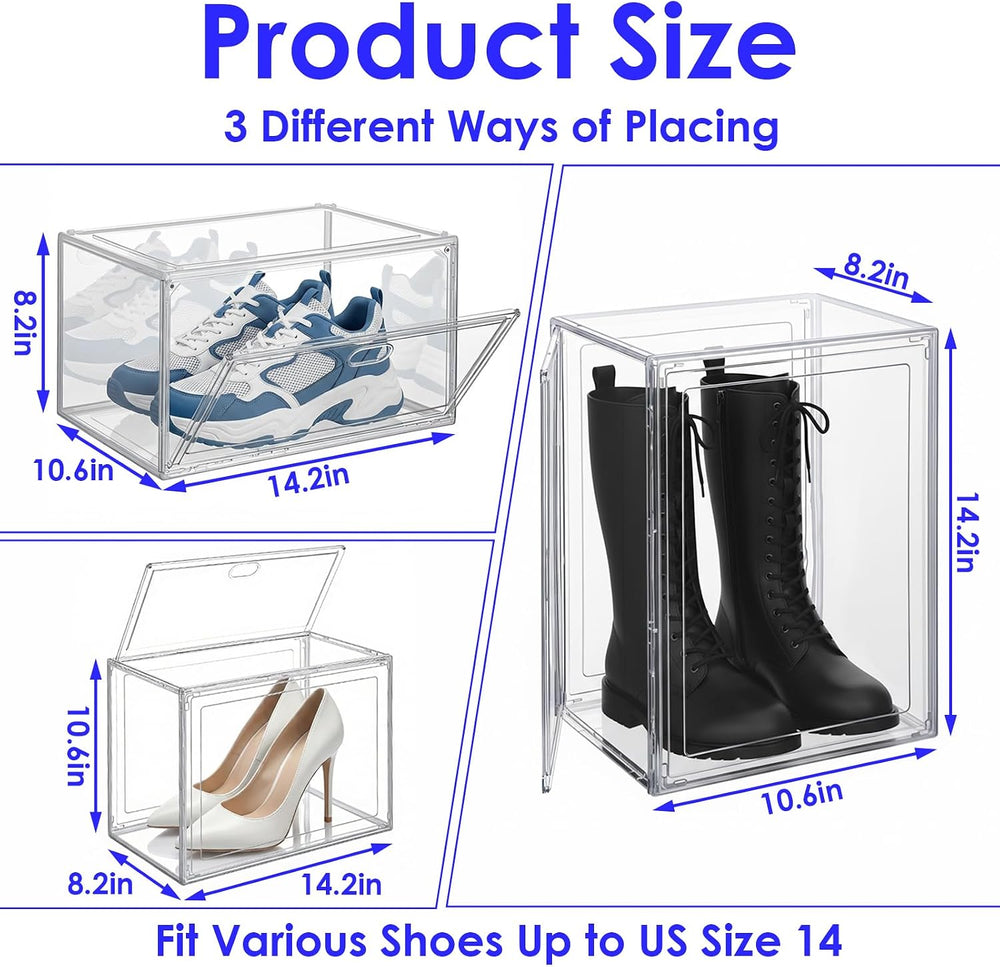 3-Pack Clear Stackable Shoe Display Cases – Large Plastic Storage Bins with M...