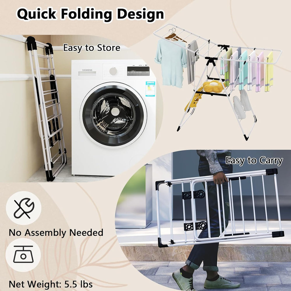 Tangkula Clothes Drying Rack, Collapsible Laundry Rack with Hanging Rods, Sho...