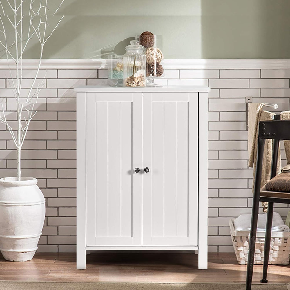 Tangkula Bathroom Floor Cabinet, 3-Tier Storage Cabinet with Double Door &...