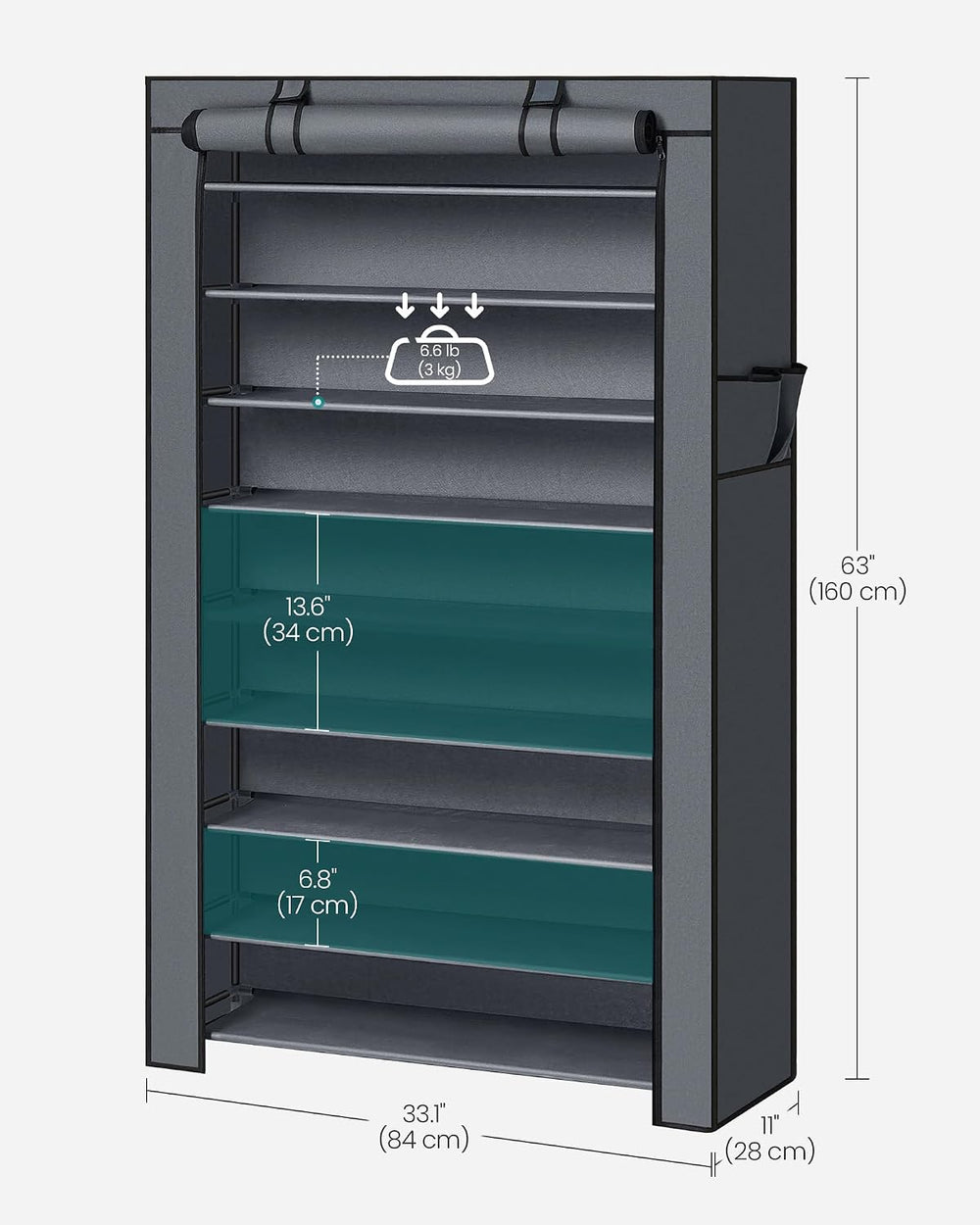 SONGMICS 10-Tier Shoe Rack with Cover, Shoe Storage Cabinet for 40-50 Pairs