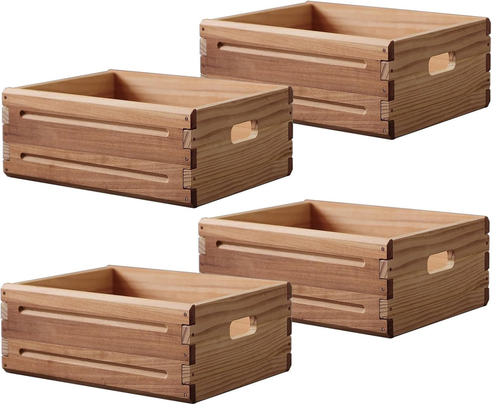 4 Pack Wooden Storage Bins of 16"x12"x6.25".Durable Open Solid...