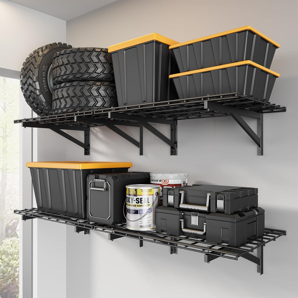 Jusgym 4 Pack Wall Mounted Garage Shelving, 2x3ft, 1400lbs Integrated Grid