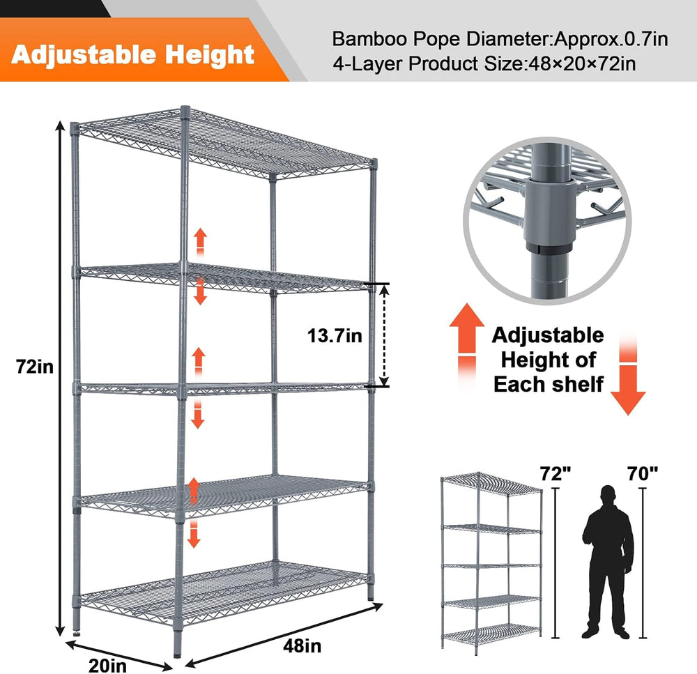 Land Guard 5 Tier Storage Racks and Shelving - 48" L x 20" W x 72&q...