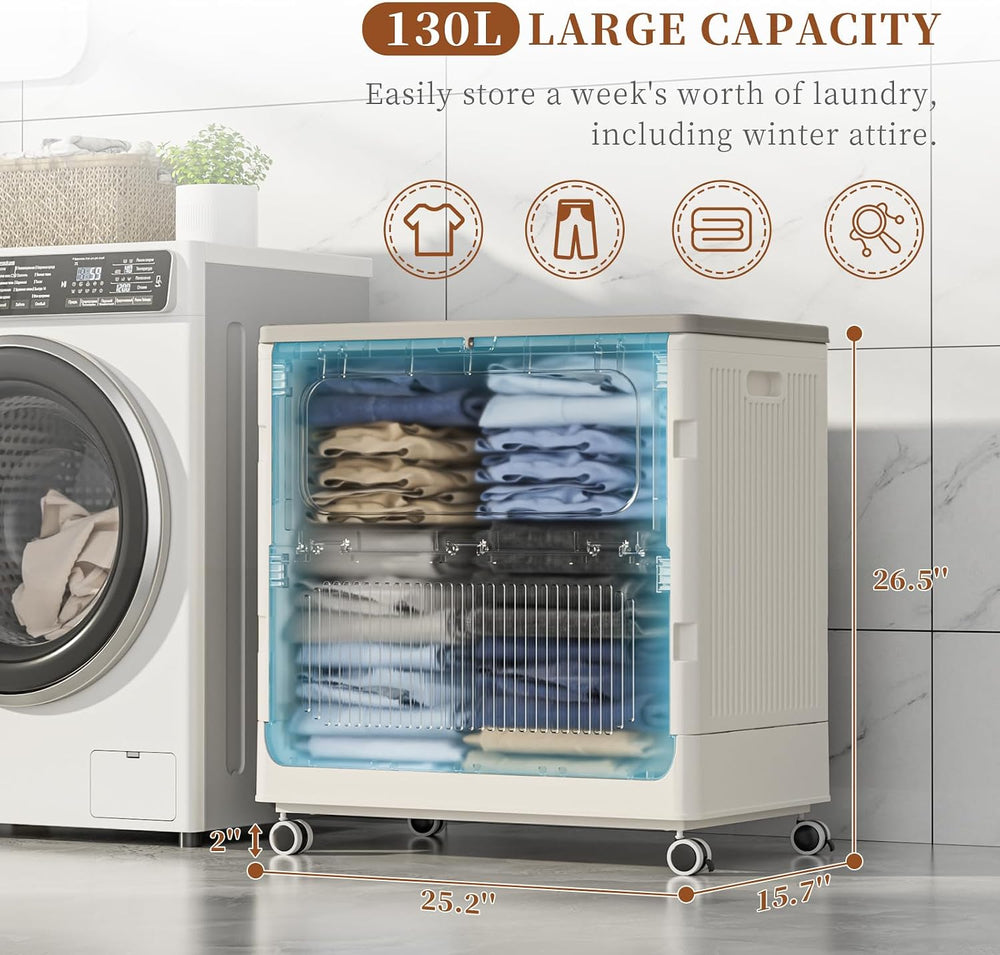 130L Rolling Laundry Hamper with Lid Laundry Basket