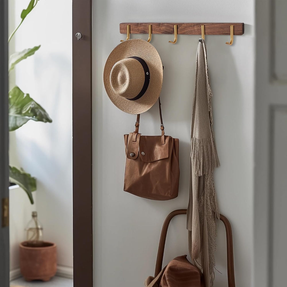 Wall Mounted Coat Rack, 5 Hooks - J Shape