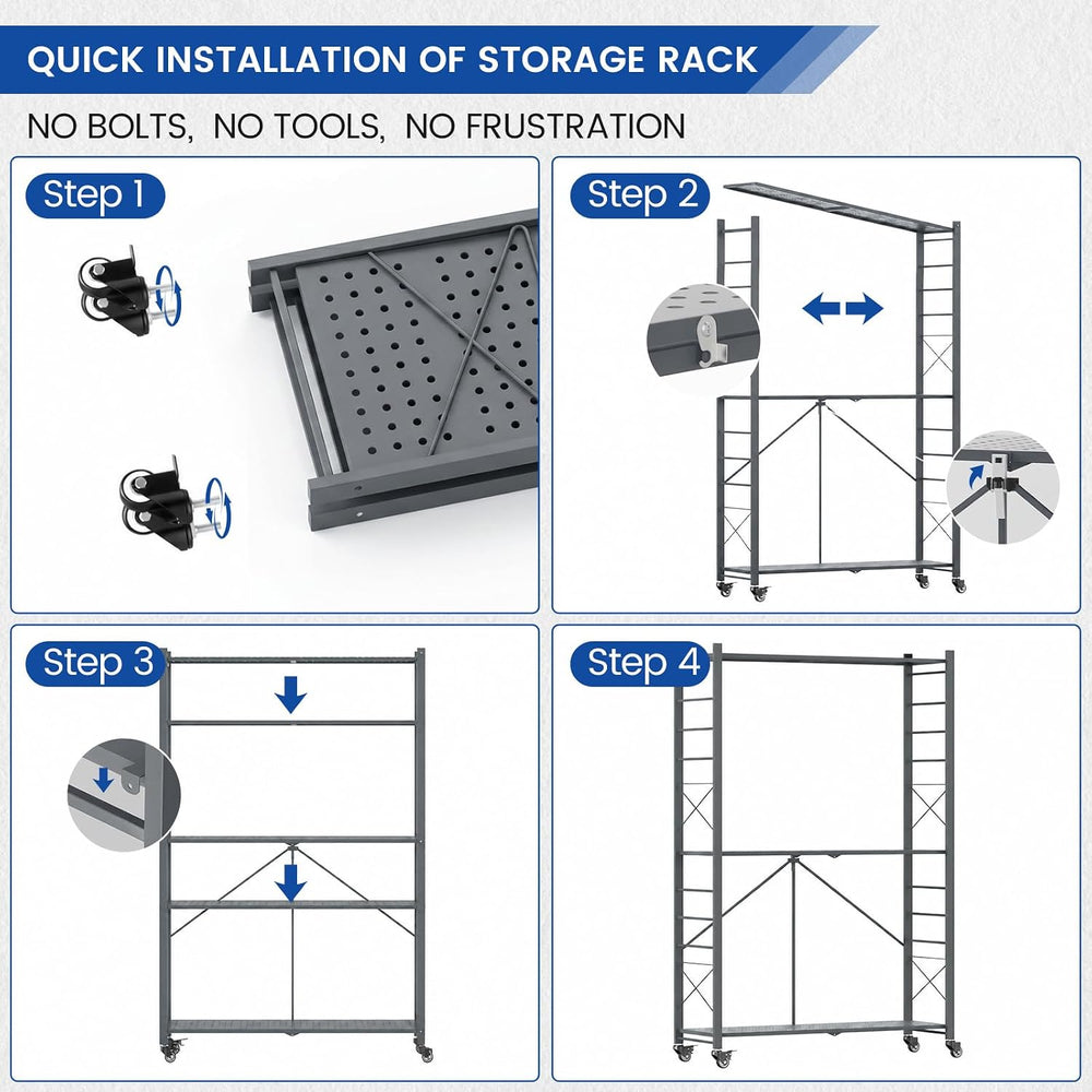 ALANNG 40" W Foldable 5-Tier Storage Shelves on Wheels Adjustable