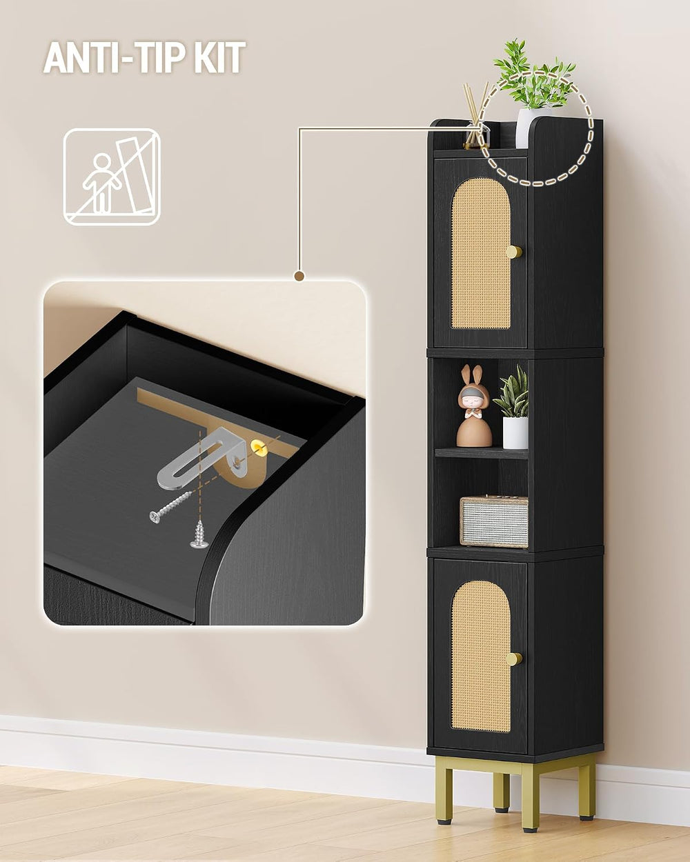 Hzuaneri Slim Bathroom Storage Cabinet, Narrow Bathroom Organizers,2 Doors