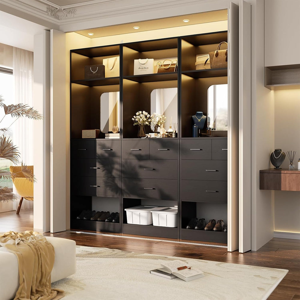 Unikito 25" Closet System with 4 Drawers, Storage Shelves, Mirror Design