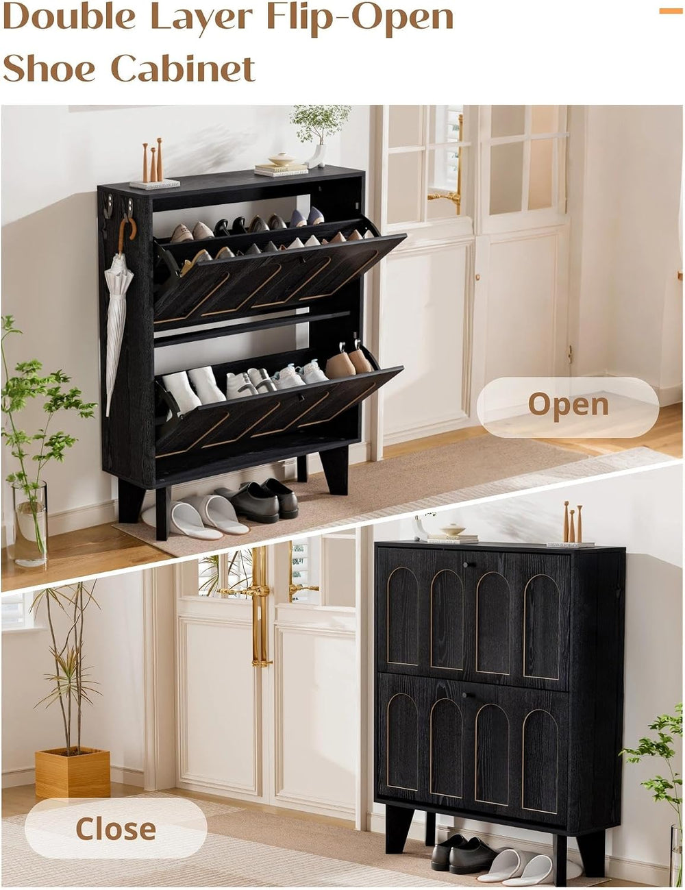 Shoe Storage Cabinet with 2 Flip Drawers, Narrow Shoe Cabinet for Entryway, W...