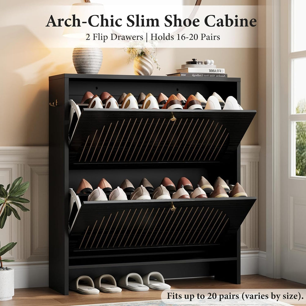 Nicetree Shoe Cabinet Storage for Entryway, Narrow Shoe Rack 2 Flip Drawers w...