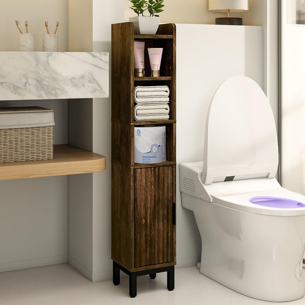 FerniTry Narrow Bathroom Storage Cabinet, Corner Toilet Paper Floor Cabinet 5...