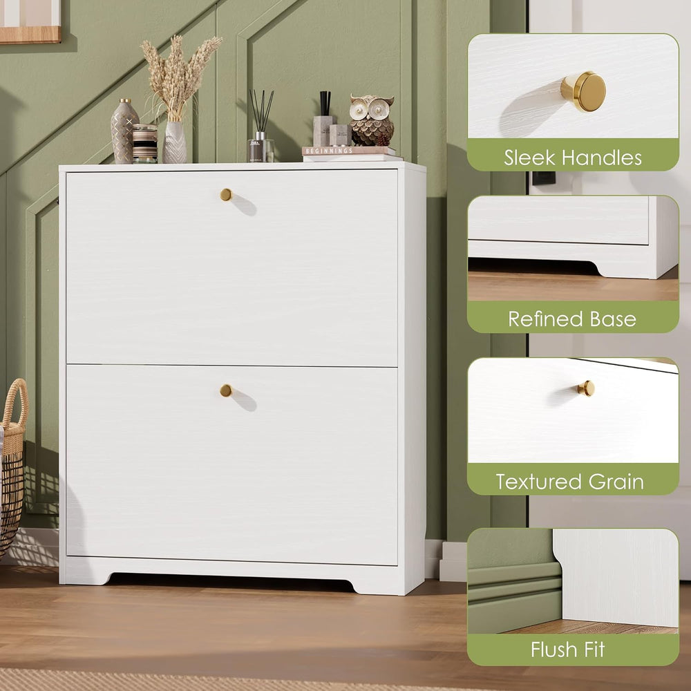 Nicetree Shoe Cabinet with 2 Flip Drawers, Narrow Shoe Organizer Cabinet, Fre...