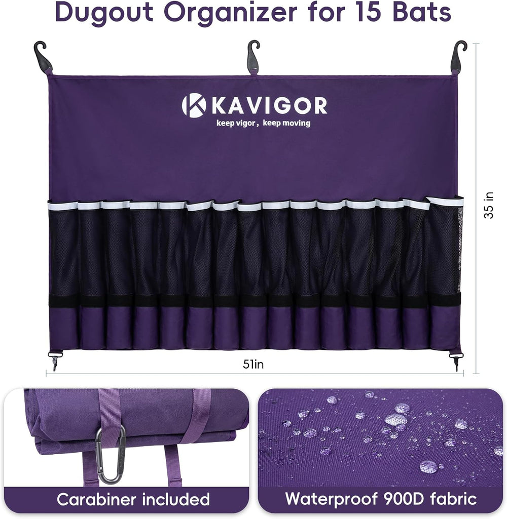 KAVIGOR 15-Bat Baseball/Softball Dugout Organizer - 900D Military-Grade Fabri...