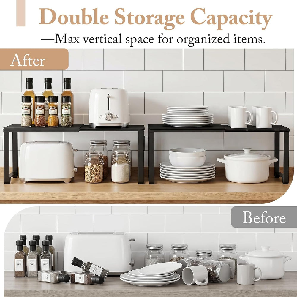 Extendable Metal Wire Shelf Organizer - Adjustable 15-24.4in Length, Stackabl...