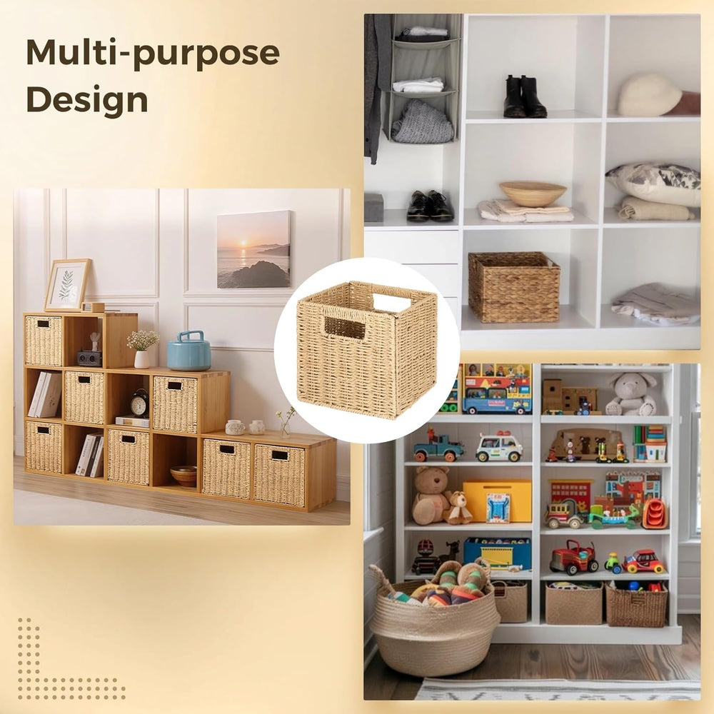 OMISTAR 6 Pcs 8.7 Inch Wicker Storage Cubes Bins - Woven Paper Rope Storage B...